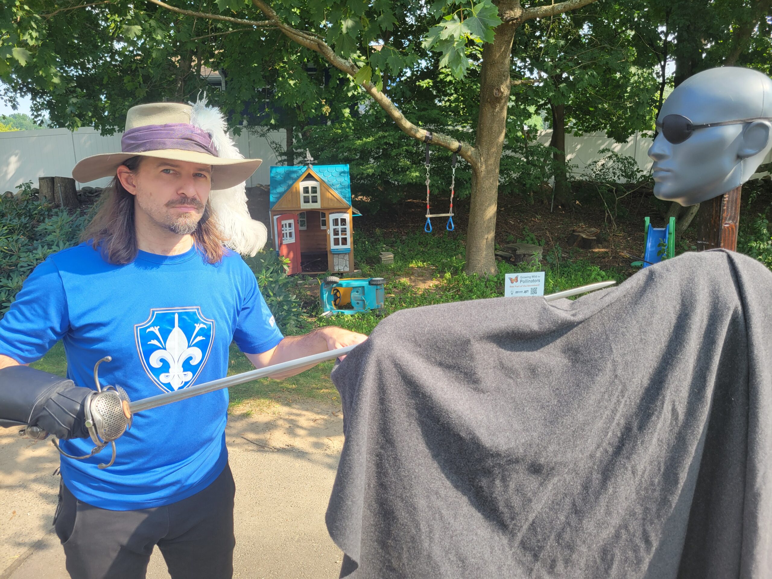 Justin looking dubiously at the camera during his sword and cloak experiment.